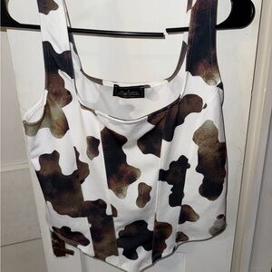 Women's Cow Print Tank Top - Black and Brown